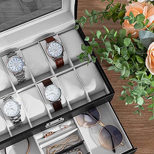 bestwishes-Watch-Box-12-Slots-Watch-Organizer-Jewelry-Display-Case-Organizer-with-Jewelry-Drawer-for-Storage-and-Display-Lockable