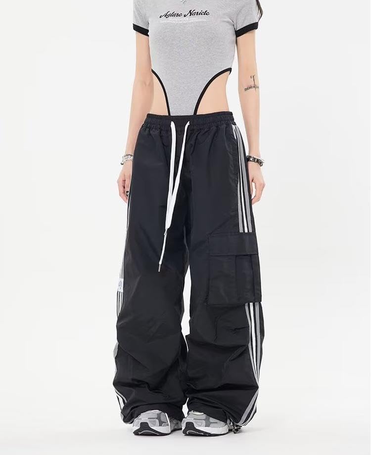 Cargo Parachute Pants Baggy Sweatpants for Women Drawstring Hip Hop Wide Leg Trousers Casual Joggers Y2k Streetwear2