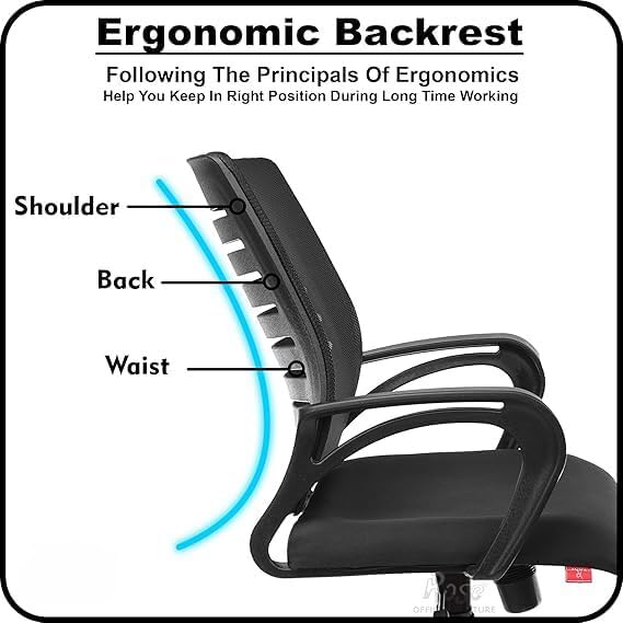 Image of Mesh High Back Office | Study | Computer | Revolving | Desk Chair for Work from Home Metal Base Seat Height (Black)