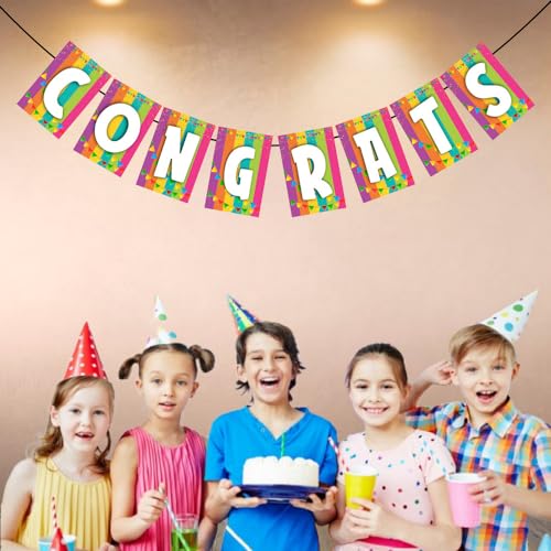 Image of Balloonistics inchCongrats inch Banner - Cardstock Congratulations Bunting for Graduation, Engagements & Milestone Parties - Elegant Script Achievement Backdrop with Ribbons