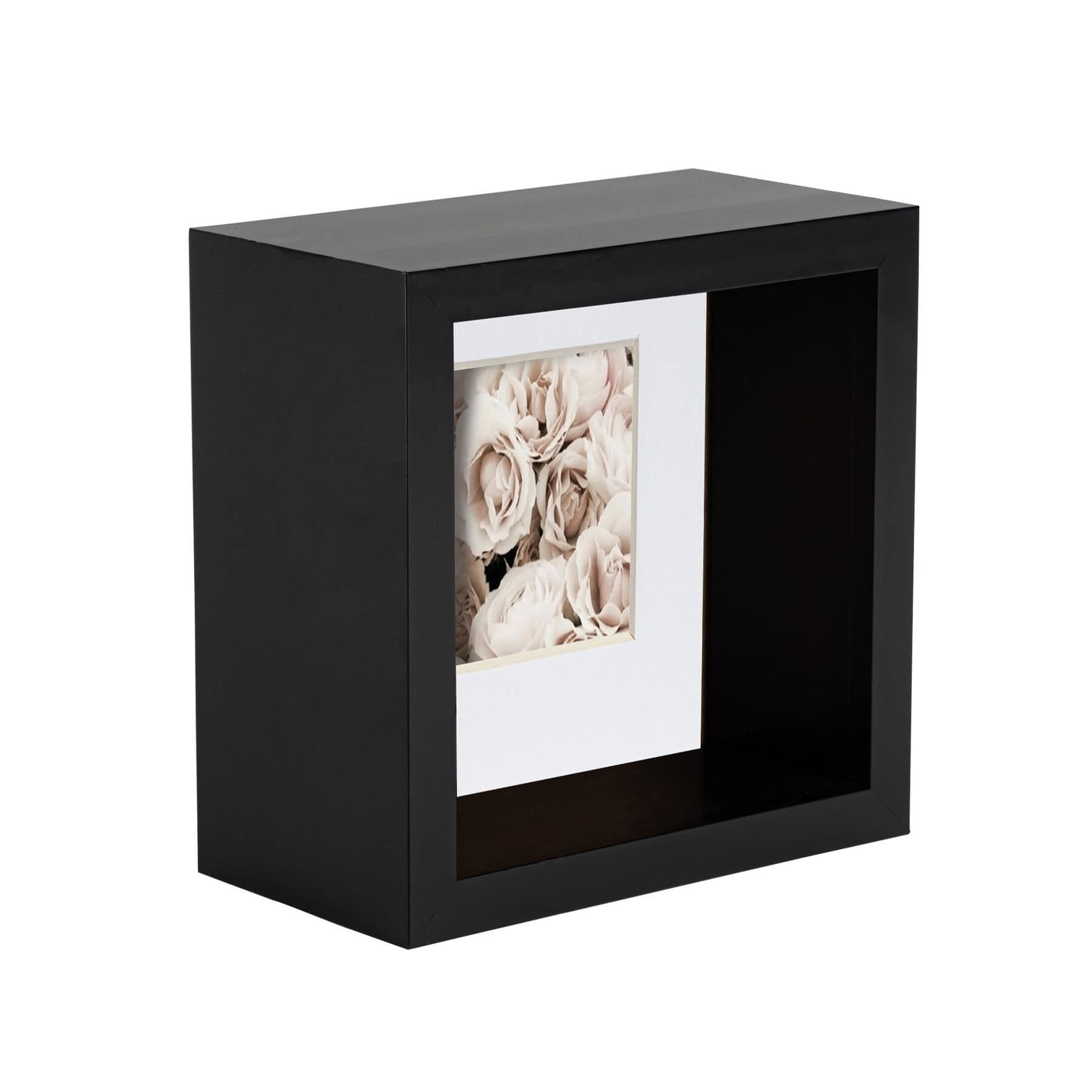 Nicola Spring 4 x 4 3D Shadow Deep Box Photo Frame - Craft Display Picture Frame with 2 x 2 Mount - Black