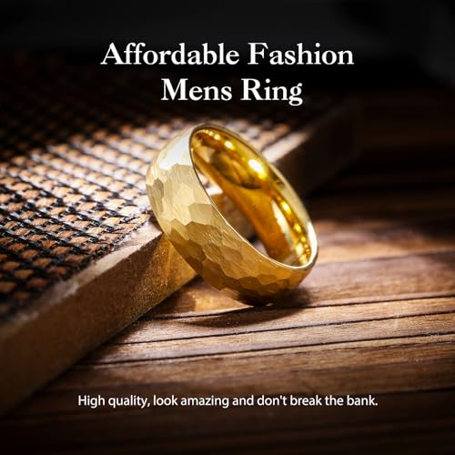 King Will 6mm 8mm Men's Tungsten Carbide Wedding Ring Hammered Groove Wedding Band Mens Two Tone Black/Silver/Gold/Brown Engagement Ring for Men and Women Matte Brushed Finish Comfort Fit Size 6-143