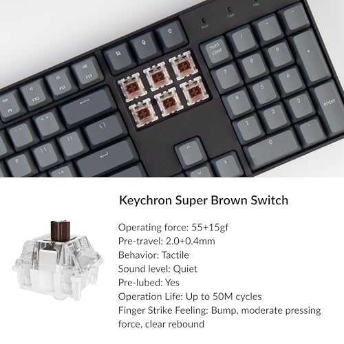 Image of Keychron K10 Full Size 104 Keys Bluetooth Wireless /USB Wired Mechanical Gaming Keyboard with Keychron Super Brown Switch /RGB Backlight /Multitasking Computer Keyboard for Windows /Mac, Aluminum Frame