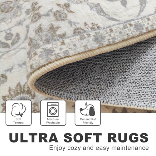 KILOCOCO 2x6 Runner Rug, Moroccan Super Soft Washable Hallway Entryway Runner Rug, Accent Print Faux Wool Kitchen Runner Rug 6 Feet Non-Slip Boho Rug Runner for Laundry Room Bedroom, Beige Yellow