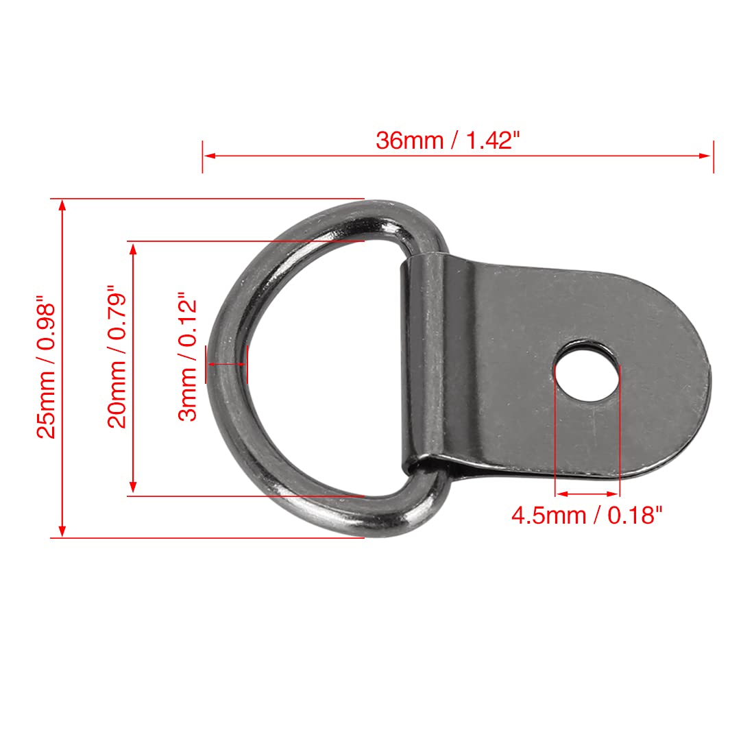 X AUTOHAUX Ancoraggio ad anello a D, diametro 3 mm, 4 pezzi, per rimorchio, camion, auto, colore nero