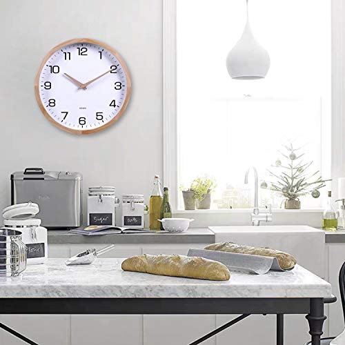 Kesin 12 Inches Wooden Round Silent Wall Clock White Wood Wall Clocks Analog Digital Battery Operated Non Ticking For Living Room Kitchen Bedroom Office Vintage Home Decor thumb #3
