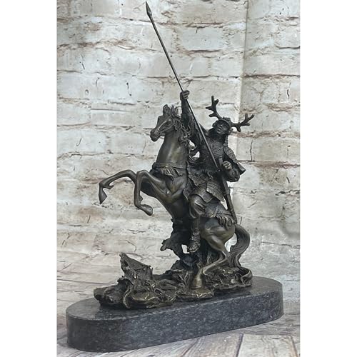 Estatua de guerrero samurái japonés en bronce con base de mármol