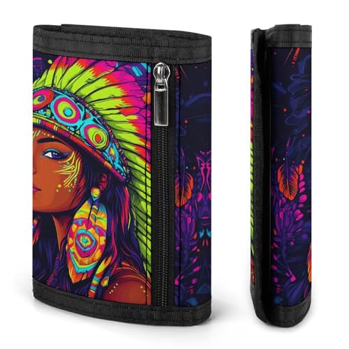 African Indian Tribal Woman Trifold Wallet Slim Credit Card Holder Minimalist Front Pocket Money Clip for Women Men3