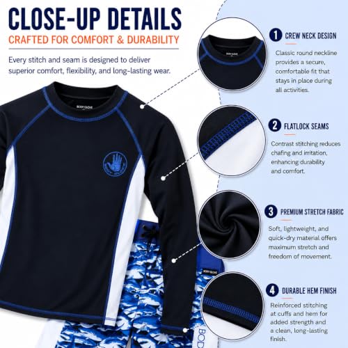 Image of Body Glove Boys Swim Set - 2 Piece Boys Swim Trunks with Rash Guard UV Protection Swimsuit Kids Bathing Suits (Sizes 4-12)
