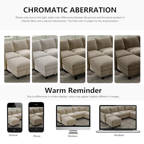 Image of Ihanherry 112 inch Modular U-Shaped Sectional Sofa, Modern 6-Seat Cloud Couch with 2 Storage Ottomans, Comfy Chenille Convertible Furniture Set for Living Room, Apartment, Easy Assembly, Brown