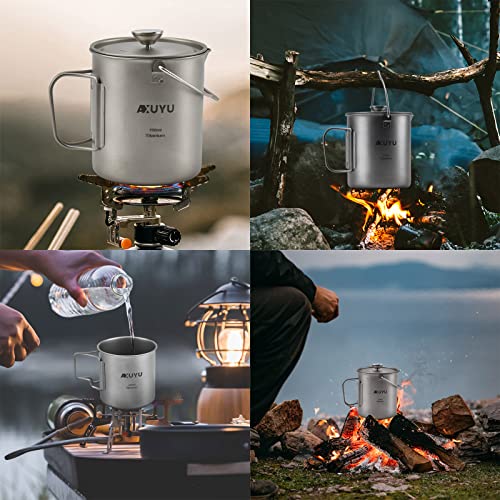 Axuyu 750Ml Titanium Pot/Cup With Lid And Foldable Handle French Press Coffee Pot Camping Mug With Filter Multi-Functional Outdoor Camp Cooking Pot #TOP5