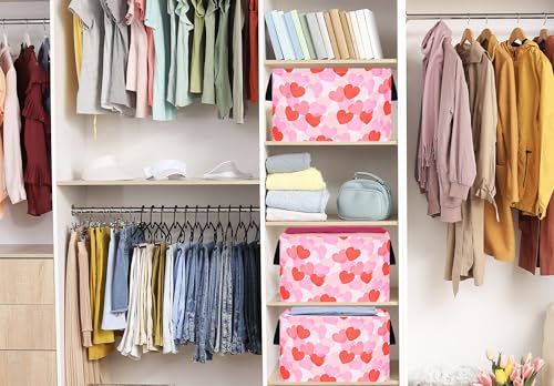 Image of Valentine's Heart Storage Basket Gift Laundry Bins Collapsible Storage Baskets Box Laundry Nursery Hamper for Home and Office Decoration with Handles