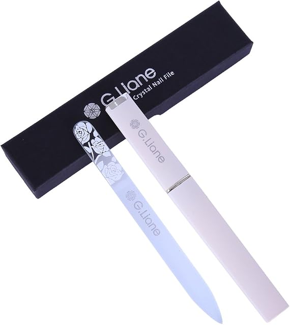 G.Liane Premium Glass Nail File with Case Professional Crystal Fingernail Files Perfect Manicure Set for Women Men Kids Nail Care Gift Set (Rose White)
