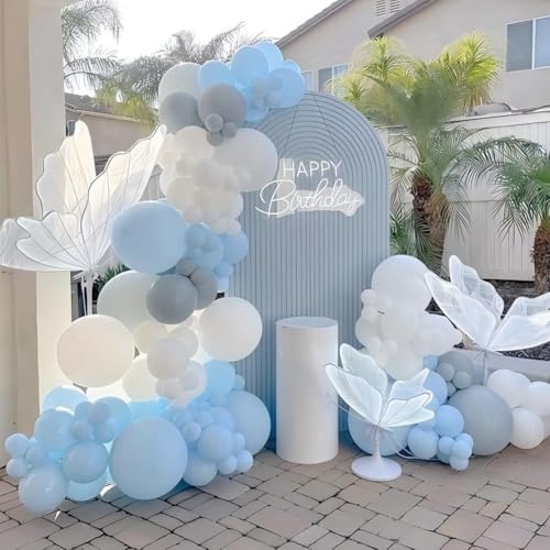 Image of 60 Pcs 12 Inch Baby Blue and Silver Balloons Light Blue White Latex Balloons with Chrome Metallic Silver Party Balloons for Boys Baby Shower Bridal Baptism Winter Birthday Party Decorations