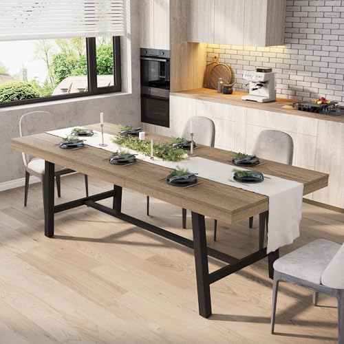 Image of GarveeHome 63-83 inch Extendable Dining Table, Industrial Rectangular Dining Room Table for 6-8 People, Expandable Kitchen Table with Heavy Duty Metal Frame for Dining Room, Kitchen & Parties, Rustic Pear