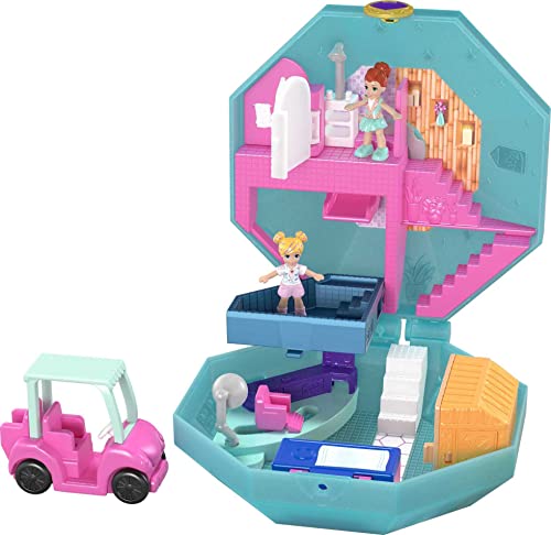 Polly Pocket Coffret Univers​ Journée au Spa, 2 mini-figurines, accessoires, autocollants et surprises cachées, jouet enfant, édition 2019, GDK81