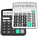 Calculator, Splaks 2 Pack Standard Functional Desktop Calculators Solar and AA Battery Dual Power Electronic Office Calculators with 12-Digit Large Display (1 Basic Black&1 Updated Silver)