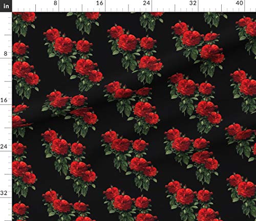 Spoonflower Fabric - Roses Red Gothic Goth Floral Flowers Romantic Black Printed on Petal Signature Cotton Fabric by The Yard - Sewing Quilting Apparel Crafts Decor