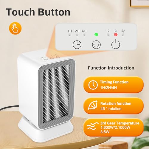 Aidenoey HELIJIA10001 Space Heater With 3 Modes,1000W Energy Efficient Quiet Mini Portable Heater, 45°Ptc Ceramic Fast Heater With Timer & Auto Shut Off Function For Office Home Indoor Use thumb #2