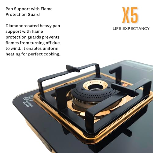 Image of Unicook Coral Cuba Auto Ignition 3 Burner Gas Stove | ISI Certified Cooktop | Glass Gas Stove | LPG Compatible | Forged Brass Burner | 2 Years Manufacturer Warranty