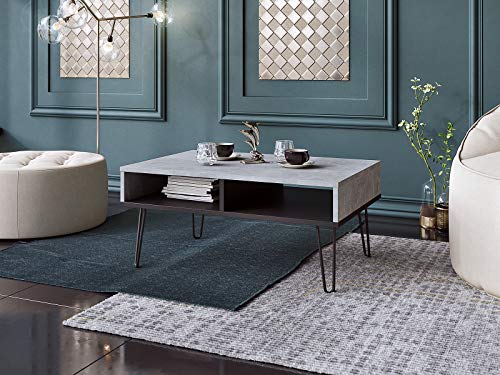 Viosimc Couchtisch Betonoptik Industrial Style Wohnzimmertisch, Beton und Schwarzem Industriesofa Beistelltisch… – Bild 8