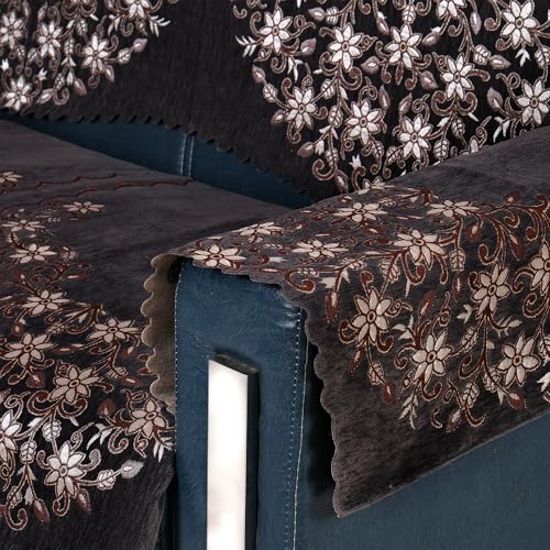 Image of Premium Chenille Woven Anti-Slip 7 Seater Sofa Cover with Arm Rest | L-Shape Sofa Seat Protector for Living Room | Durable & Stylish Slipcover - Brown Phoolkari