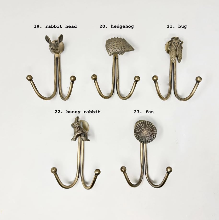 Knobs By Blossom Double Vintage Animal Antique Brass Iron Wall Hook (21. Bug)