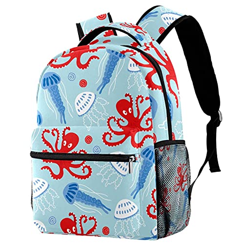 Sac à dos marine avec motif pieuvre et méduse pour l'école