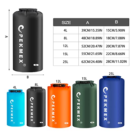 Foto von PEKMEX Wasserdichter Beutel,Ultraleicht Dry Bag,Polyester Trockensack wasserdichte Tasche Ausrüstung Trocken Halten,Drybag Set für Camping,Wandern Reisen,Schwimmen (5Pack-4L,8L,12L,15L,25L)