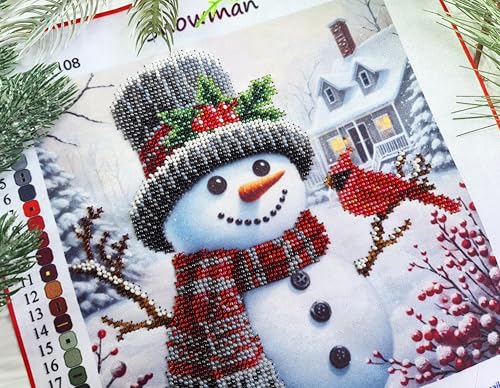 Image of AllAboutEmbroideryUA Bead Embroidery Kit Snowman DA-1108 | Beaded Cross Stitch, Christmas, Beadwork, Needlework