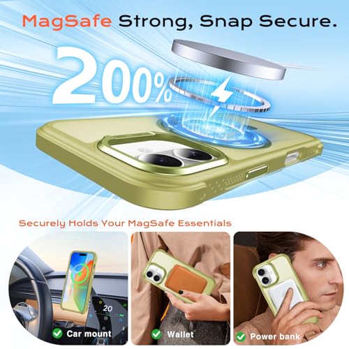 Coque iPhone 16 MagSafe avec support rotatif 360 antichoc et dos mat vert