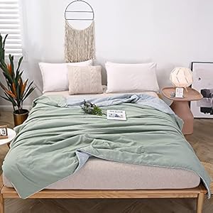 Qcover Couette Ete Rafraîchissante 200×230 cm en Coton, Réversible Vert Gris en Nuveau Tecnologie Arc-Chill Tissu, 2 Personne Couverture Doux et Léger