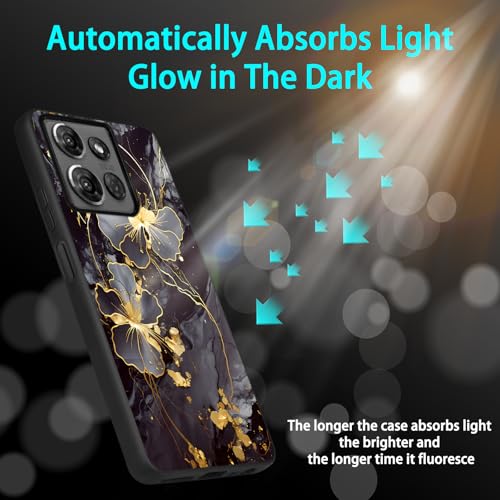YOVIAKK for Moto G Power 5G 2025 Case,Cute Flower Slim Fit [Glow in The Dark] Hybrid Hard PC Soft TPU Shockproof Drop Protective,Aesthetic Phone Case for Motorola G Power 5G 2025丨Black Gold Marble - image 3
