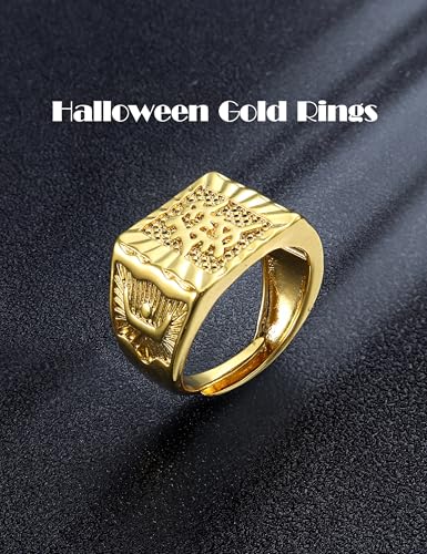 Lolias 3Pcs Gold Rings For Men 18K Gold Plated Mens Gold Nugget Ring Square Kanji Ring Rich/Luck/Wealth Adjustable Pinky Ring Mens Hip Hop Jewelry thumb #8