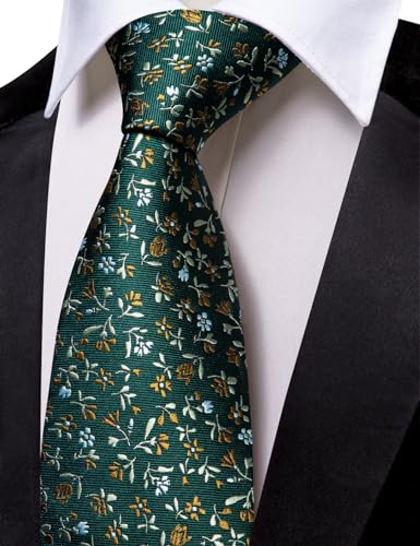 Image of Barry.Wang Floral Ties for Men Flower Necktie with Tie Clip Formal