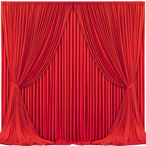 Image of 20x10ft Red Backdrop Curtain for Wedding Parties Wrinkle Free Fabric Red Drapes Backdrop Decoration for Baby Shower Birthday Photography Decoration 4 Panels, 5ft x 10ft