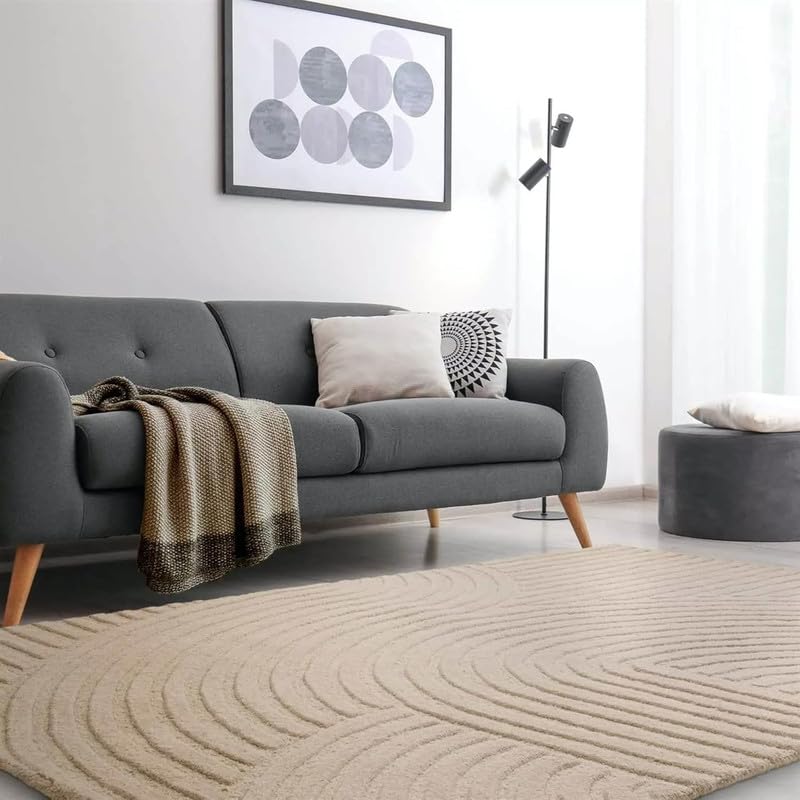 Image of Hand Tufted Modern Design Exported Collection High Low Pattern Wool Carpet for Living Room, Bedroom & Hall (Beige, 8 x 11 Feet)