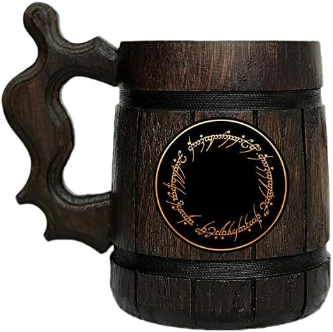 One Ring Mug. Lord Rings Gift. Hobbit Mug Tankard. Wood Beer Steins. Beer Tankard Christmas Presents for Dad / Birthday gift for Husband #47 / 0.6L / 22 ounces