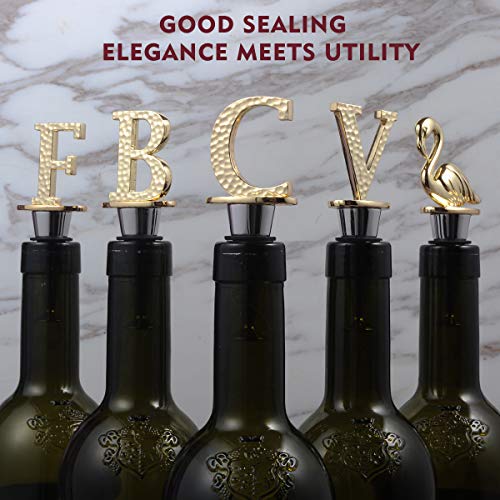 Miicol Initial Letter Wine Stopper, Monogram Hammered Metal, Perfect Wine Gift, Elegance Meets Utility, Wide Used in Kitchen Decor, Bar, Wedding Party, Gold Finish, Letter (A to Z) C