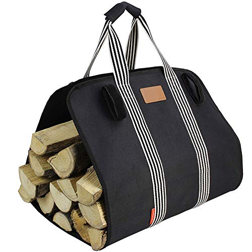 MyFirePlaceDirect Heavy Firewood Log Carrier Tote, Oxford Canvas Fabric Foldable Wood Carrier Padded