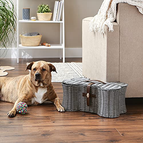 Image of Bone Dry Pet Storage Collection Toy Basket, Small, 17.5x11x7.5 inch, Gray Plastic Wicker