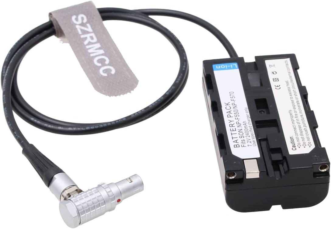 SZRMCC NP F970 F550 Dummy Battery Power Cable for ARRI Alexa RED Z CAM E2 Flagship Camera 2 Pin 12V to Atomos Shogun Ninja V Inferno SmallHD Monitor (Right Angle 2 Pin Male)