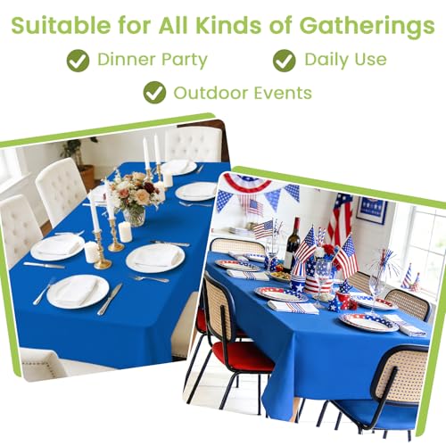 Image of Mulbozy Blue Plastic Table Cloth Disposable 4 Pack, 54 x 108 Inch Tablecloths Rectangle, Royal Blue Plastic Table Cover for Party Decor