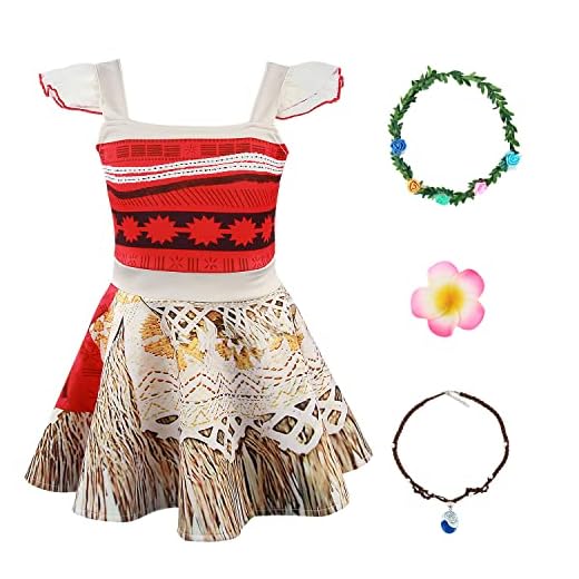 M MUNCASO Disfraz de Moana para niñas, vestido de fiesta de princesa, ropa de aventura para niñas, cumpleaños, vacaciones, Halloween, cosplay, ropa sin mangas (2-3 años, rojo #1)