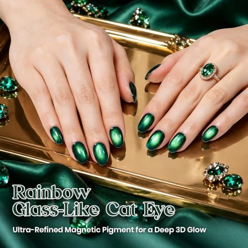 Image of Beetles Verdant Green Cat Eye Gel Polish, 15ml Deep Emerald Magnetic Nail