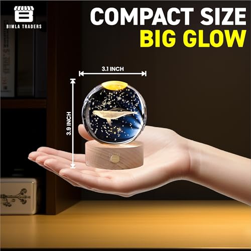 Image of 3D Whale Crystal Night Lamp, Glass Ball Table Lamp with Wooden Base, Perfect for bedrooms, Nurseries and Cozy Corners (Whale)