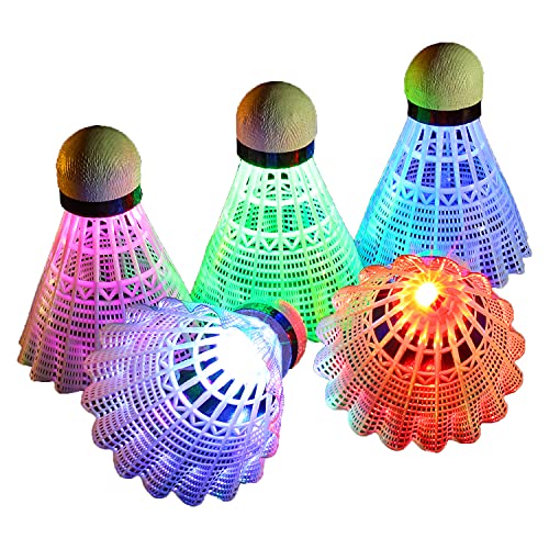 Badminton shuttlecocks Birdies LED Goose Feather Glow Shuttlecock Set Outdoor Rackets Game, backyards Activities for Kids & Teen (5 PCS Nylon)