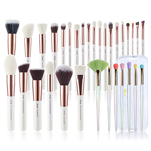 Jessup Makeup Brushes Set Professional Wood 25pcs and Fantasy Eyeshadow Brushes Acrylic Handle 7pcs with Makeup Bag