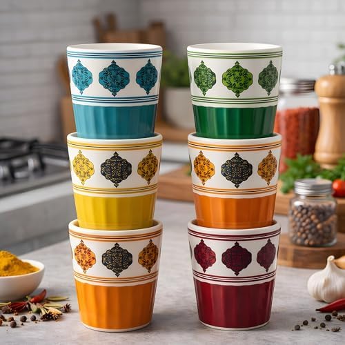 Image of Handcrafted Ceramic Kulhad Tea Cups Set, Handmade Floral Design, Eco-Friendly & Premium Festive Gift for Diwali, Weddings, Home Decor & Special Occasions (Classic (Set of 6))