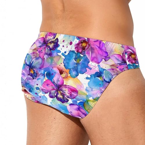 Watercolor Orchid Floral Novelty Men's Brief Swimwear Pants Swimming Trunks Beach Shorts Underwear3
